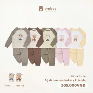 Bộ Thu Đông Cho Bé Embes, Bộ Quần Áo Dài Tay Ngực In Hình Chất Cotton Mềm Mại Ấm Áp Cho Bé Từ 8-18Kg