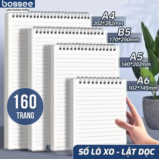  Set 4 Sổ lò xo A5 B5 A6 lật dọc 160 trang Sổ tay bìa nhựa pvc chống nước bụi bẩn - giấy chống lóa kẻ ngang caro Boseee 