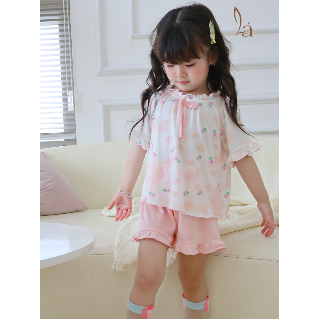 Bộ hè bé gái 95% sợi sồi Modal Ice Cool Lá Homewear A247 mềm mát lạnh, bộ cộc tay bé gái kuromi quần đùi babydoll