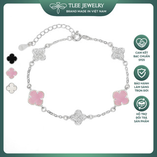 Lắc tay bạc nữ TLEE năm charm hoa cỏ bốn lá đa sắc sang trọng đá 8mm TLEE JEWELRY LT0474
