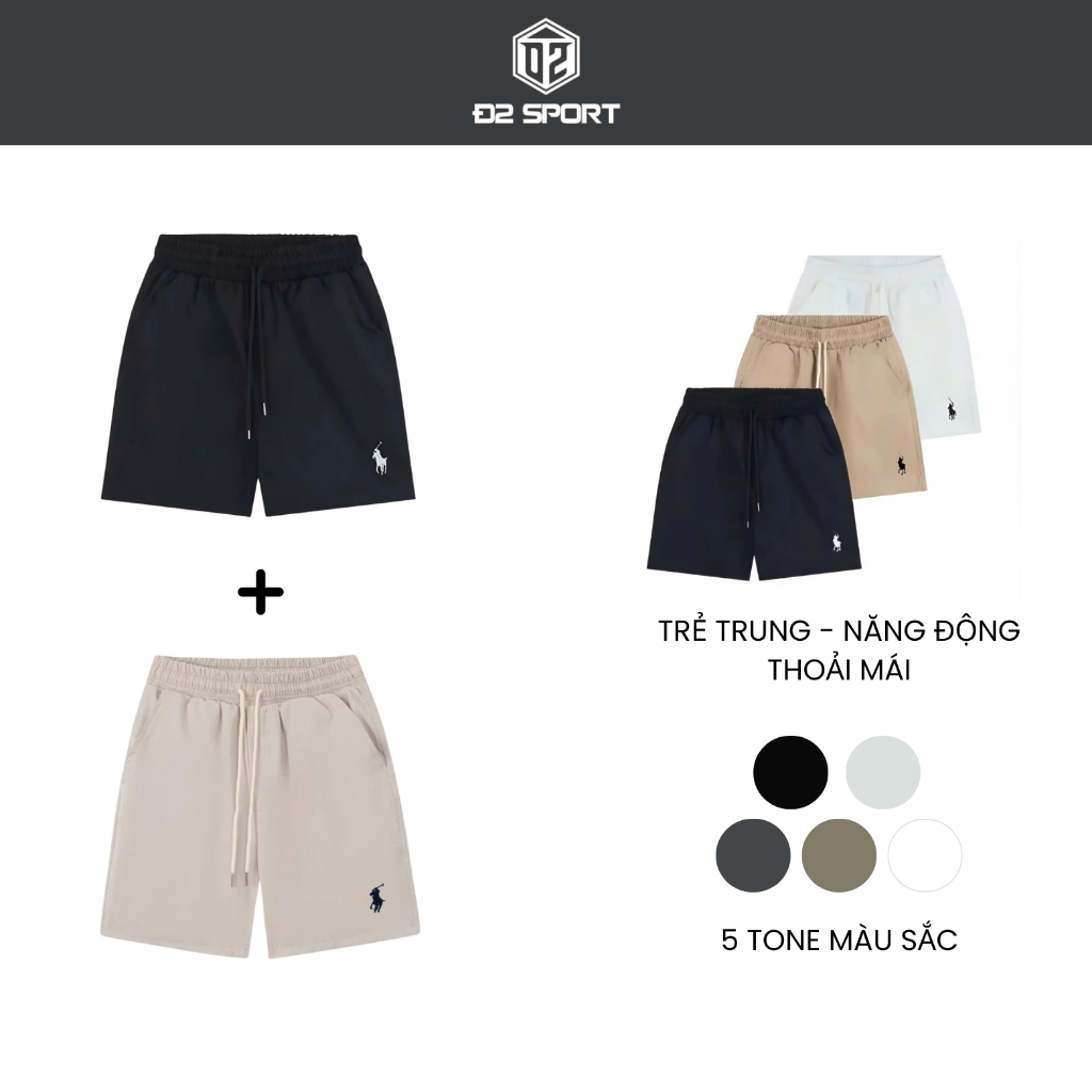 Combo Quần Short Nam Thêu Ngựa Chất Liệu Kaki Gió D2 Sport Trẻ Trung Năng Động Thoải Mái