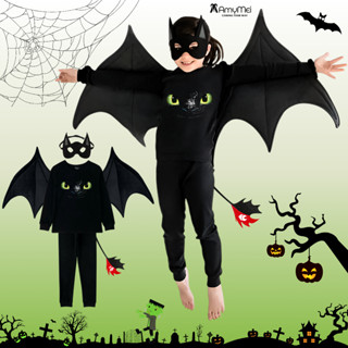  Đồ hoá trang Halloween màu đen cho bé trai bé gái Amymei. Đồ bộ xương cotton Toothless Đầm hoá trang kèm mặt nạ. HLW1 