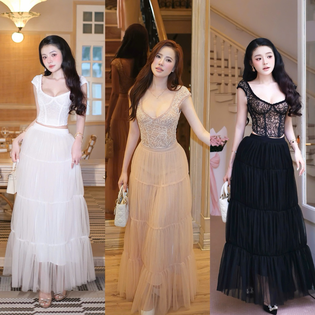 Set Áo Ren Nhún + Cv Lưới Dài Thiết Kế 𝗧𝗕𝗕 | 𝗯𝘆 𝗧𝗵𝗮𝗼𝗕𝗶𝗕𝗶