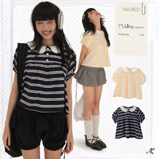 Áo polo babydoll nữ NAKEDbyV áo thun có cổ xoè nhẹ cotton thoáng mát tay bồng GINNY TOP