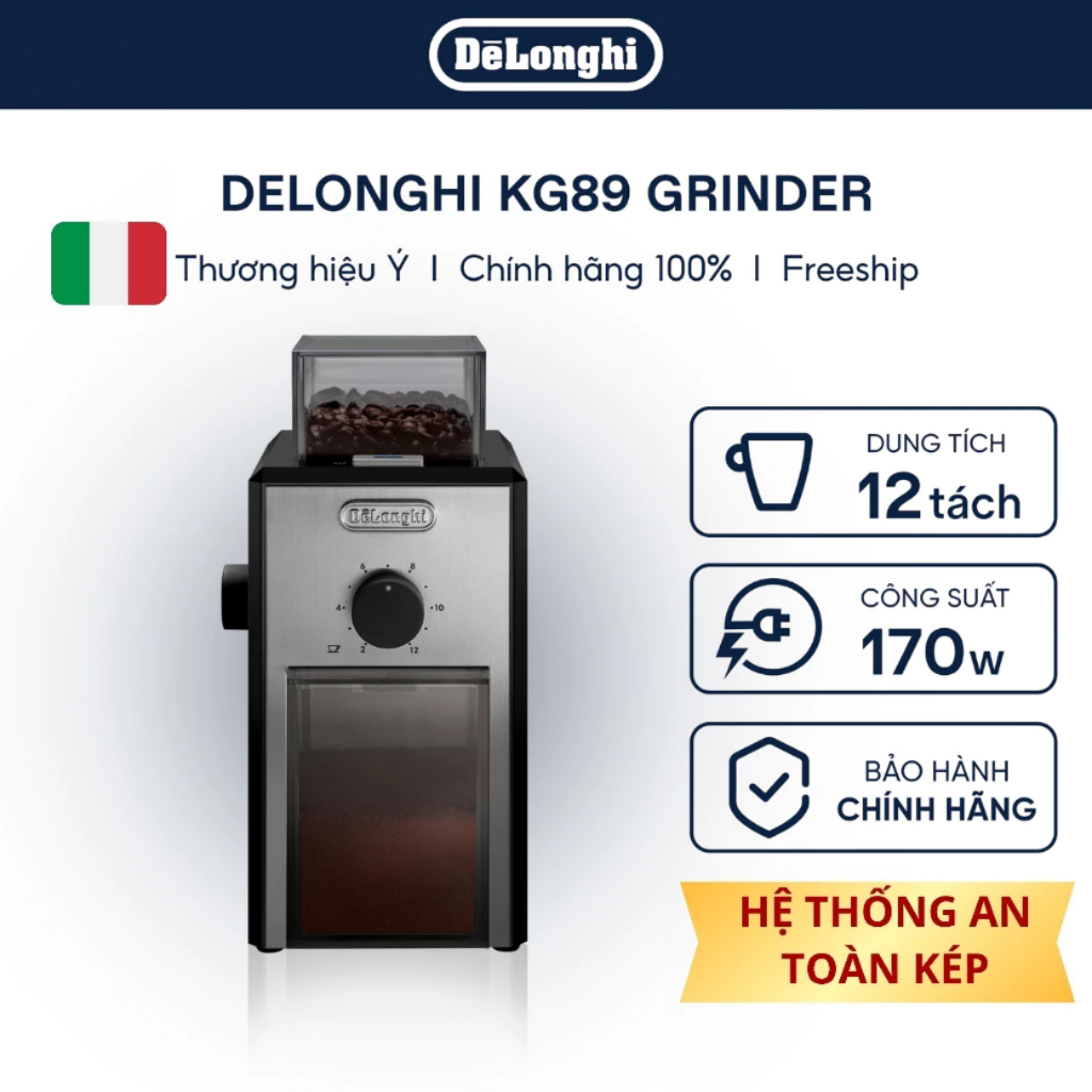 Máy xay hạt cà phê DeLonghi KG89 – Điều chỉnh độ mịn, tự động ngắt – Chính hãng