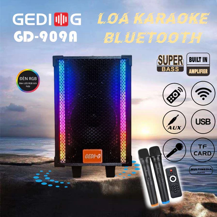 Loa Kéo Xách Tay Karaoke GEDI-G GD-909A Công suất 100W, Geid-G Bass 25cm Kèm 2 Mic