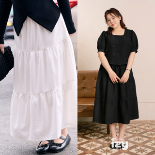 CHÂN VÁY DÁNG DÀI BIGSIZE ĐŨI 3 TẦNG (CÓ TÚI) ĐEN TRẮNG - 24CV07 IZYBYNHI