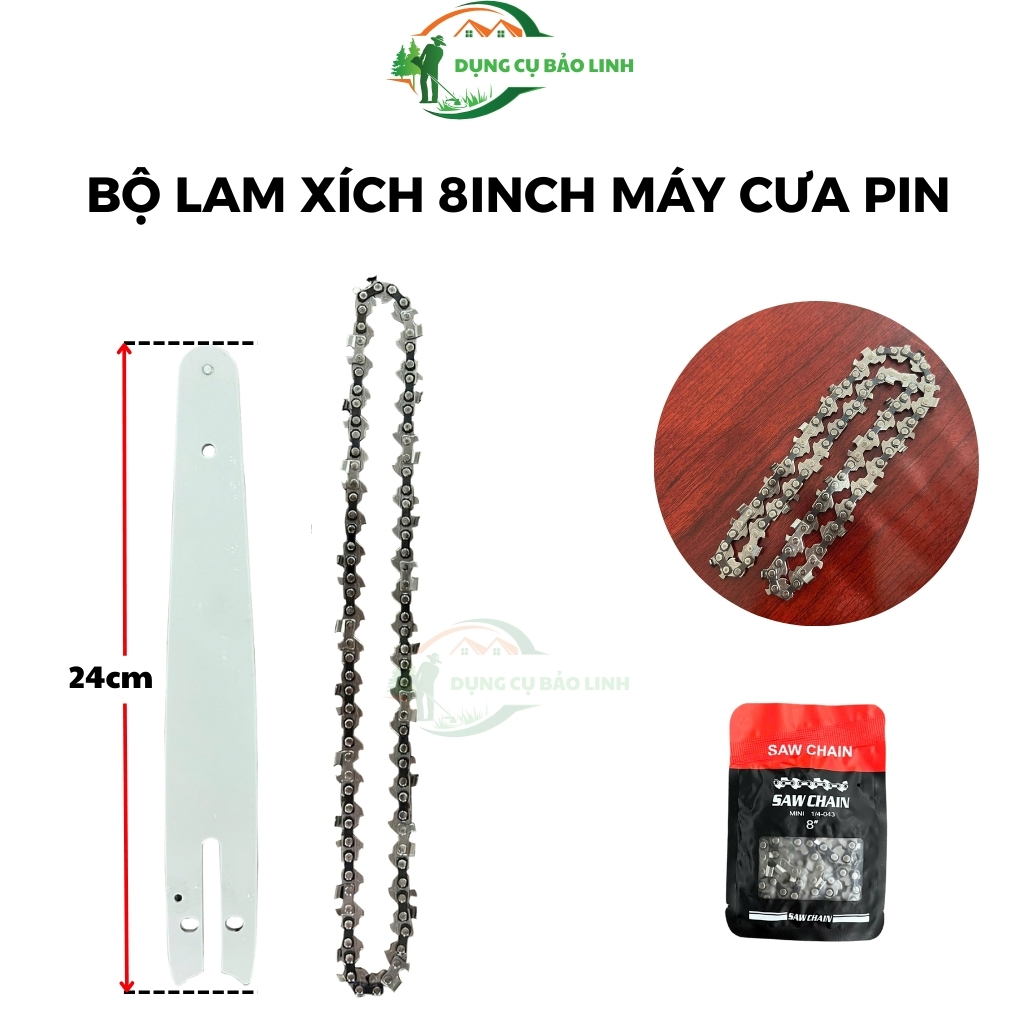 Lam xích 8inch, lam xích thay thế lưỡi cưa máy cưa dùng pin, lam xích 8inch dài 24cm