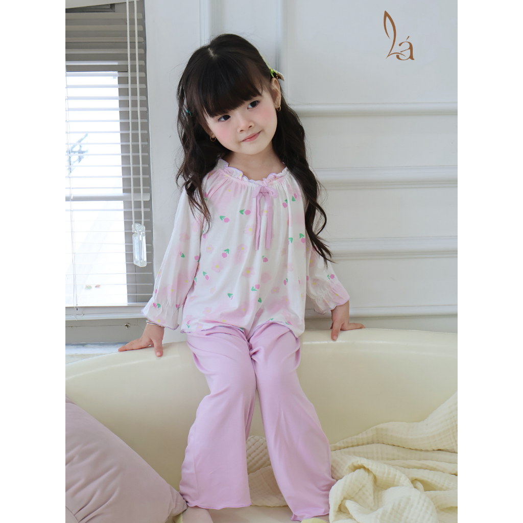 Bộ dài tay cho bé gái 95% sợi sồi Modal Ice Cool Áo Lá Homewear A238 mềm mướt mát lạnh babydoll họa tiết đáng yêu