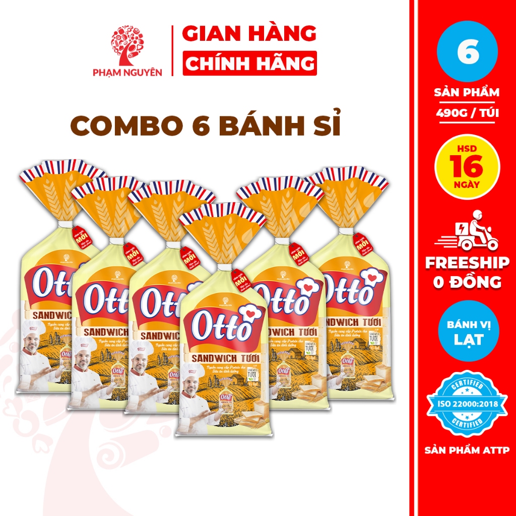   BÁNH KẸO SỈ  Combo 6 Túi Bánh Sandwich tươi lạt Otto Phạm Nguyên  490g 245g  | Bánh ăn sáng | Bánh mì tươi 