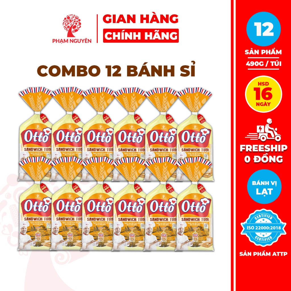   BÁNH KẸO SỈ  Combo 12 Túi Bánh Sandwich tươi lạt Otto Phạm Nguyên  490g 245g  | Bánh ăn sáng | Đồ ăn vặt 