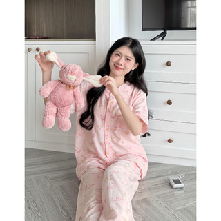  Bộ Đồ Ngủ BY CHANN  SP14  áo cộc quần dài họa tiết dễ thương chất liệu đũi mềm  có size đến 80kg  