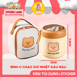  Bình Ủ Cháo Giữ Nhiệt Gấu Nâu - Thỏ Hồng Lõi INOX 304 Kèm Muỗng 530ml - Hộp Đựng Thức Ăn Cho Bé Kèm Sticker 
