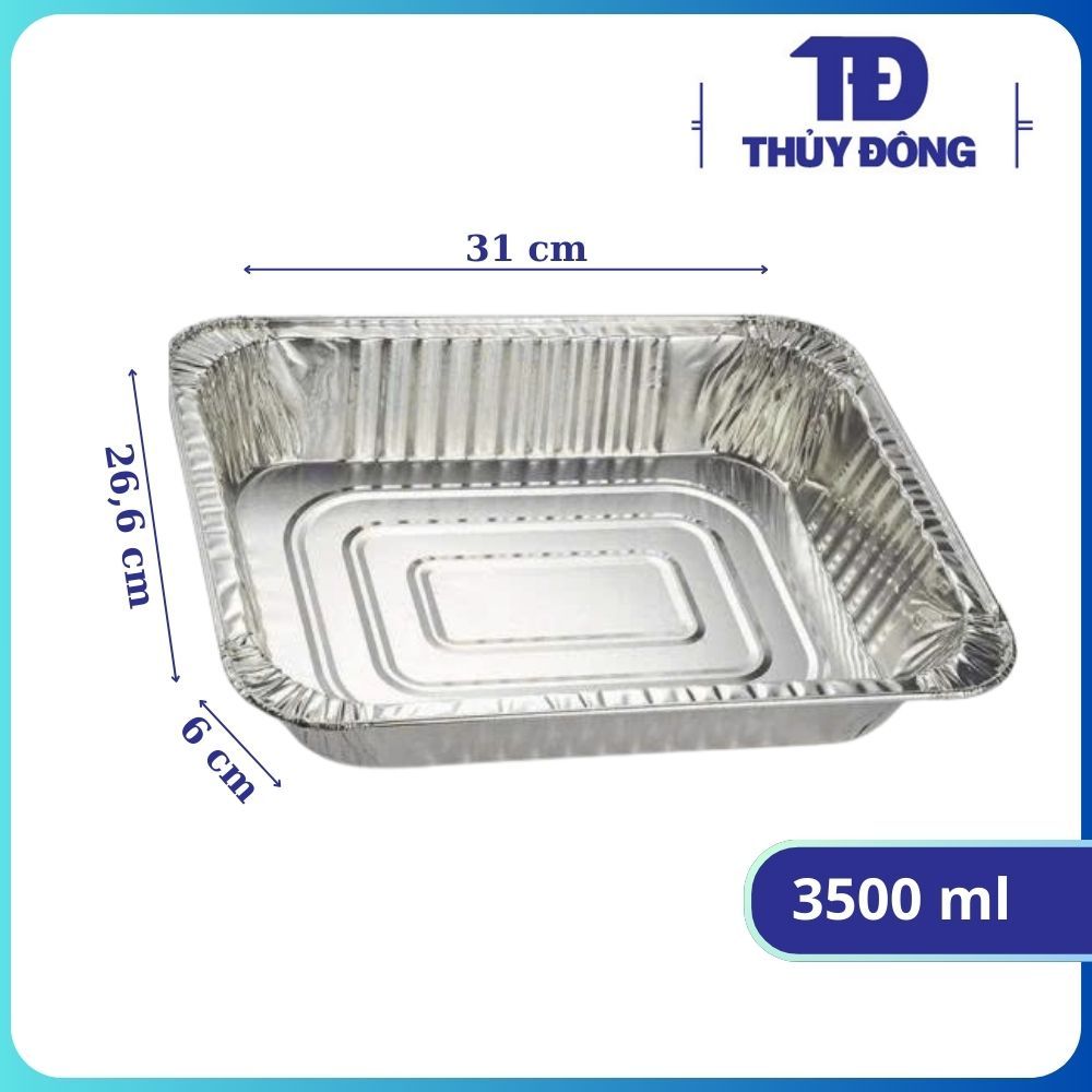 Set 10 Hộp giấy bạc 3500ml cỡ đại dùng 1 lần, khay giấy bạc đựng an toàn thực phẩm