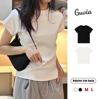 [Xả hàng] Áo Thun Nữ Baby Tee Trơn Borip Co Dãn Ôm Body Cổ Tròn Tay Ngắn Dáng Dài Họa Tiết GUVIA ADD18