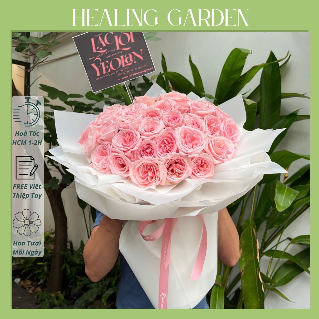[HỎA TỐC HCM] HOA TƯƠI // Bó hoa Ohara hồng xinh thơm size to, giấy gói tùy chọn.