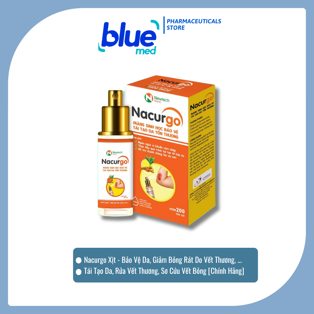 Nacurgo Xịt - Bảo Vệ Da, Tái Tạo Da, Rửa Vết Thương, Sơ Cứu Vết Bỏng (Lọ 12ml, 30ml) [Chính Hãng]