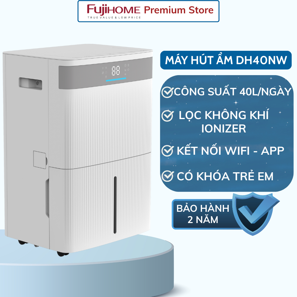 Máy Hút Ẩm Dân Dụng Fujihome DH40NW - Công Suất 40L/Ngày - Kết Nối WiFI - App - Bảo Hành 24 Tháng