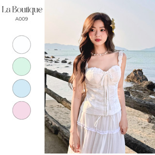  Áo cúp ngực hai dây khuy gài La Boutique vải tơ thêu hoa phong cách tiểu thư mùa Hè-A009 