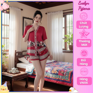 [PIJAMA] Bộ Pijama Nữ Evalyn Hồng Đỏ Sang Chảnh Họa Tiết Thanh Lịch Chất Lụa Latin Siêu Mềm Mát