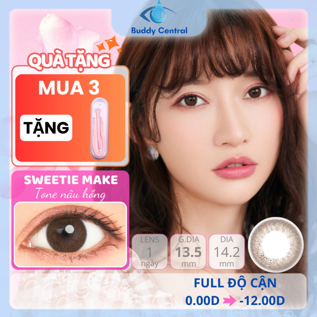   1 CẶP-2 CHIẾC  Lens SEED 1 ngày màu Sweetie Make full dãy độ từ 0 đến -12 độ - Buddy Central 