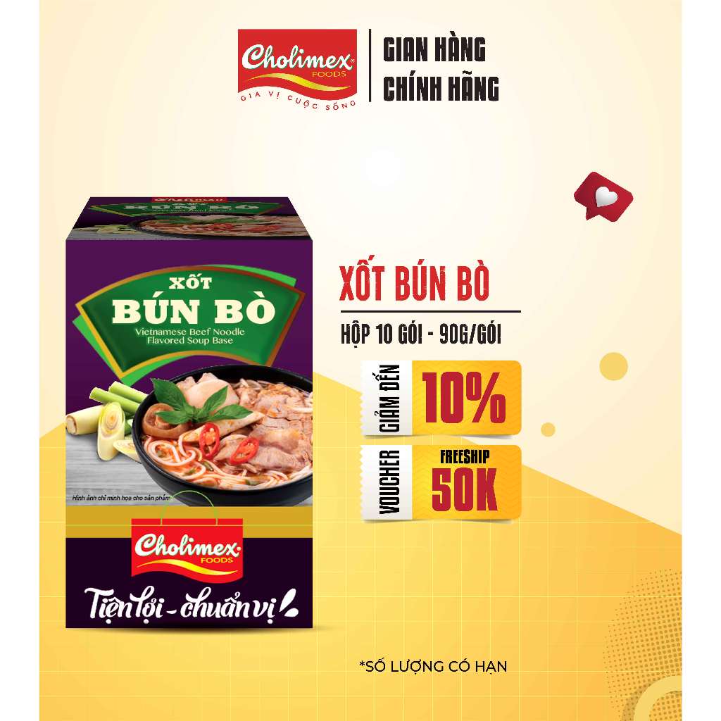  Hộp Xốt Bún Bò Cholimex 90g  10 Gói Hộp  – Gia Vị Nấu Ăn Tiện Lợi – Đậm Đà Hương Vị Huế Chuẩn Ngon 