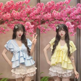 Áo sơ mi kiểu nữ SM410 chất đũi lì dáng babydoll viền bèo cổ V tiểu thư có dây điều chỉnh phong cách Hàn Quốc Kozoda