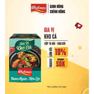  Hộp Gia Vị Kho Cá Cholimex 50g  10 Gói Hộp  – Gia Vị Nấu Ăn Tiện Lợi – Cá Kho Đậm Đà Chuẩn Vị Việt 