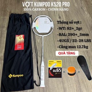   Hỏa Tốc Vợt Cầu Lông K520 PRO 100% Khung Carbon Căng Max 13kg + Tặng Kèm Bao Đựng Quấn Cán 