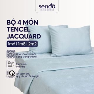 Bộ chăn ga gối 4 món lụa Tencel Jacquard vân gấm Sen Đá Home Bedding cao cấp, Set 1 chăn 2 vỏ gối 1 chăn Lyocell