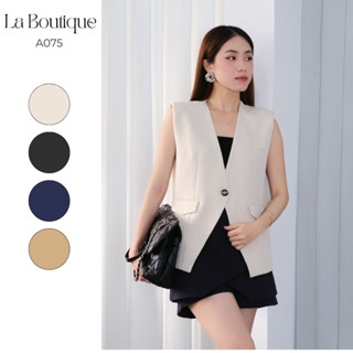 Áo Blazer Nữ Không Tay Có Độn Vai La Boutique Chất Cotton Lạnh Dày Dặn (không kèm áo quây)-A075