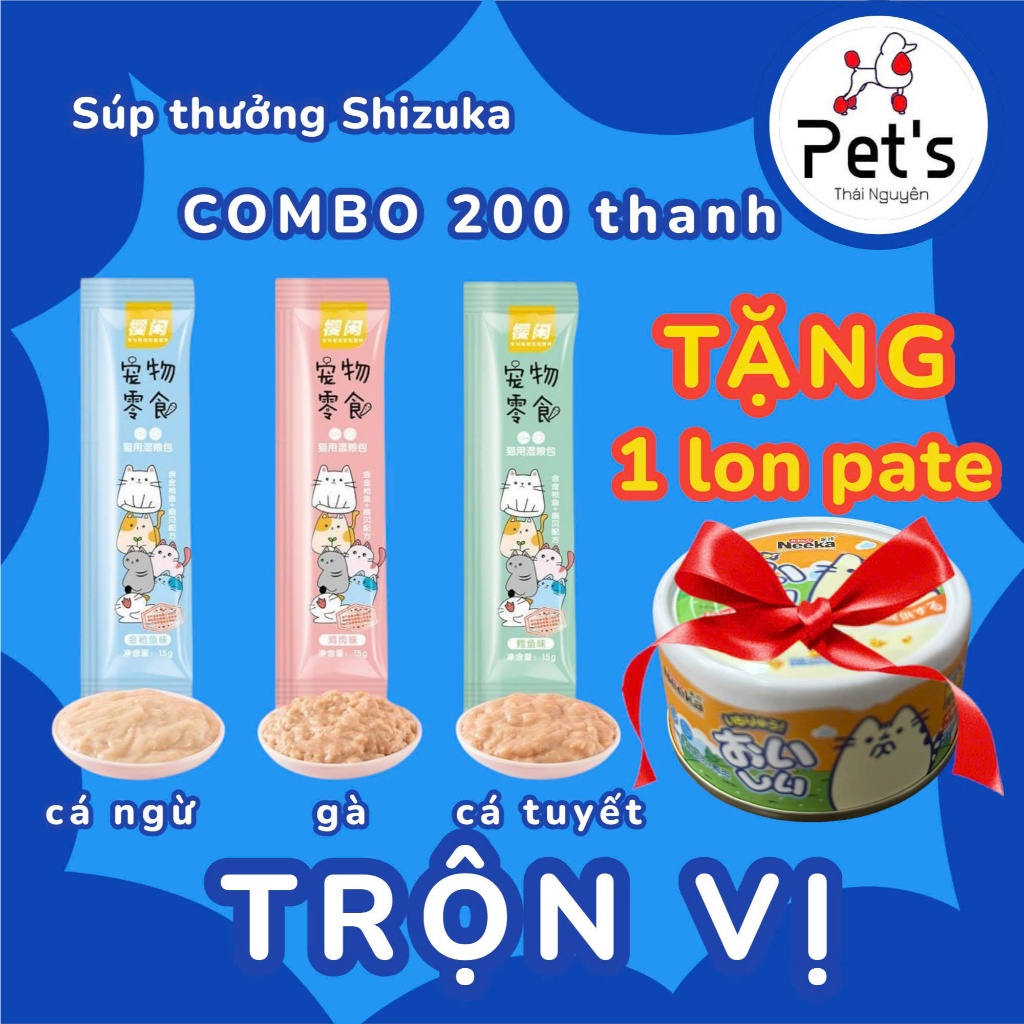 [COMBO 200 THANH Mix Vị] Súp Thưởng Cho Mèo Shizuka 15g - Ngon Miệng Tặng 1 lon pate NEKKA