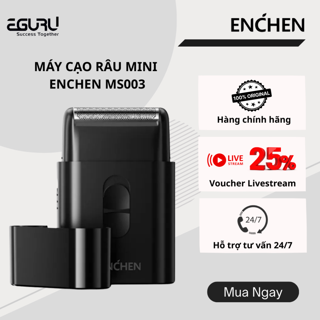 Máy cạo râu mini Enchen MS003 , tích hợp tông đơ,lưỡi dao tự mài, pin dùng đến 30 ngày - BH 12 tháng