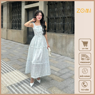 Đầm maxi đi biển nữ, váy 2 dây dáng dài thiết kế nhún ngực, váy đi biển maxi trẻ trung ZOMI Z050