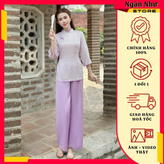  LAM32 Bộ lam pháp phục đi chùa Nữ Lụa Gấm Cao Cấp Phối Lụa Ngọc Trai Mặc Sang Xinh Có Size 40-75kg 