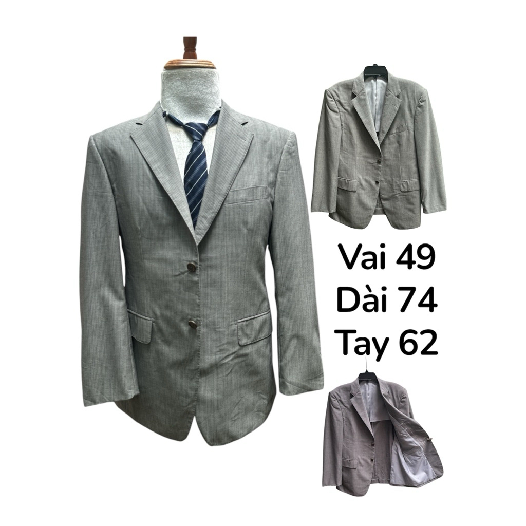 ❣️T19 Áo Vest Blazer Nam Xám Ghi sọc ẩn 2hands <Hàng Si Nhật Bản>