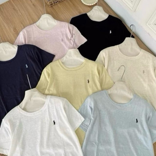  Áo thun xược cổ tròn  thêu ngựa tay ngắn  dáng rộng vừa chất thun mỏng mát co giãn 