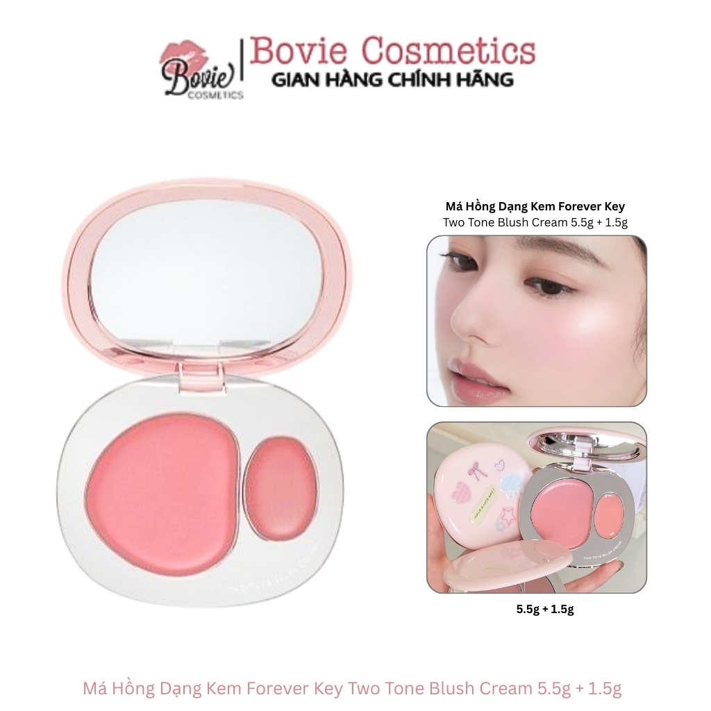 (Kèm mút tán) Má hồng dạng kem Forever Key Two Tone Blush Cream 5.5g + 1.5g