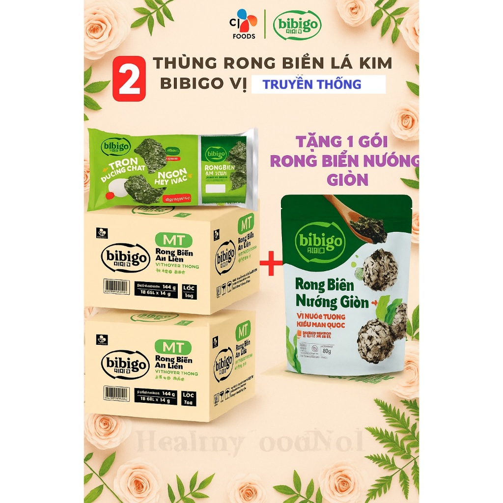 [Tặng 1 Gói 50g Rong biển trộn cơm] Combo 72 Gói Snack Rong Biển Ăn Liền Bibigo - Đồ Ăn Vặt Hàn Quốc