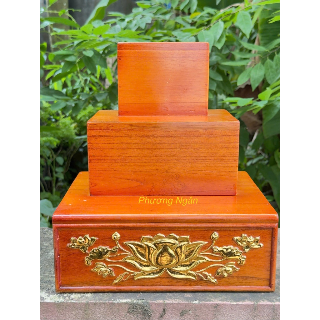 Đôn gỗ tháp gỗ 3 tầng đa năng thiếc vàng xếp kẹo, bánh, bia, nước ngọt trưng bày Ban thờ ngày lễ Tết