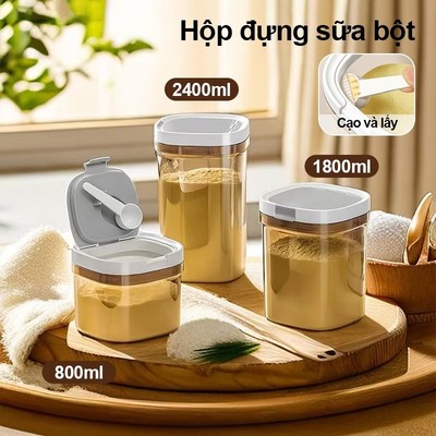 Hộp đựng sữa bột chống ẩm và hút chân không KidsWorld,Hộp đựng sữa bột dung tích lớn kèm thìa
