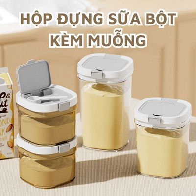 Hộp đựng sữa bột KidAndMom Chống Ấm hút chân không kèm muỗng dung tích lớn đựng sữa bột cho bé