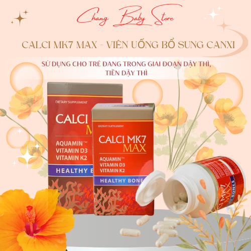 Calci MK7 Max Bổ sung canxi tảo đỏ tự nhiên K2D3 MK7 Tăng chiều cao cho trẻ dậy thì, bà bầu hộp 60 v