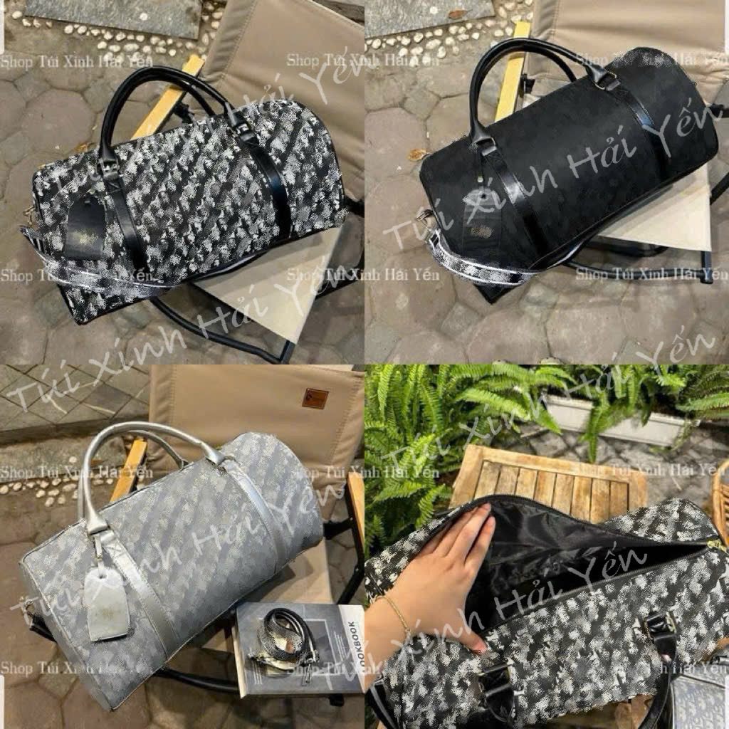 túi du lịch, túi trống gấp gọn thổ cẩm phối quai da kèm tang treo thời trang size 50 siêu rộng