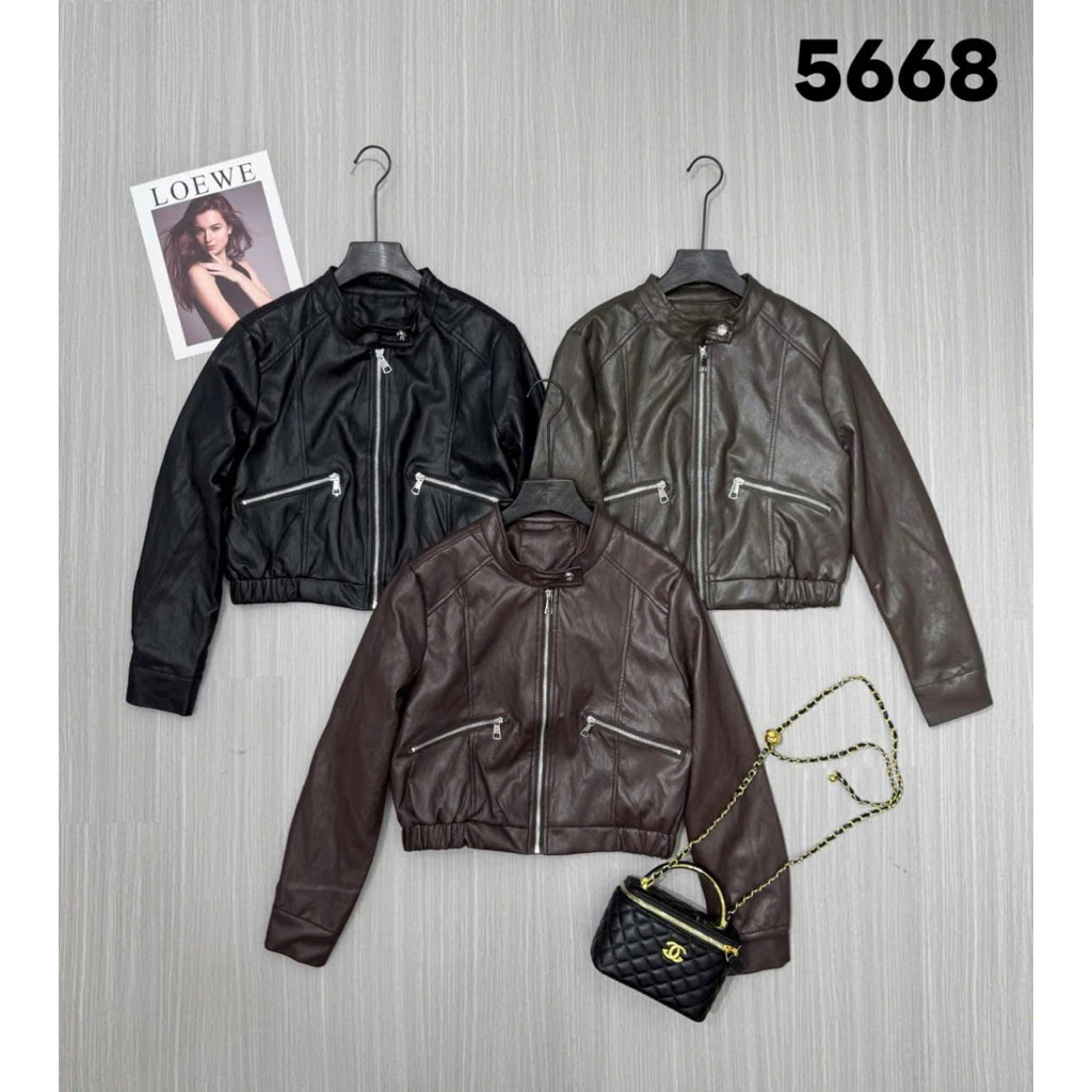 Áo da nữ Bomber Quảng Châu cao cấp màu đen nâu đỏ 5668