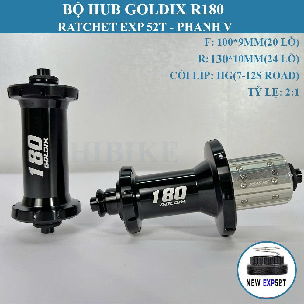 Bộ Hub Goldix R180 Ratchet EXP 52T 20/24 – Phanh V Moay Ơ Xe Đạp 20 24 Lỗ
