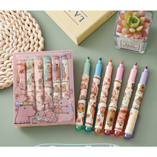  Sét 6 Cây Bút Dạ Bút Highlight Họa Tiết Dễ Thương 