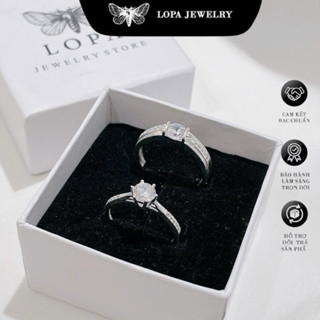   Hộp Xinh  Nhẫn đôi bạc ta LoPa SK18 nam nữ | Nhẫn đôi đính đá lấp lánh tinh tế ngọt ngào 