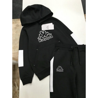 Bộ Nỉ Ép Hoodie Bé Trai Thể Thao Đen Phối Trắng KP