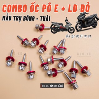  Combo Ốc Pô E  Lọc gió  Inox 304 5li23 xoắn Trụ Bông và Thái Kèm Long Đền Đỏ gắn cho lọc xe máy xe - Phụ kiện Phụ tùng 